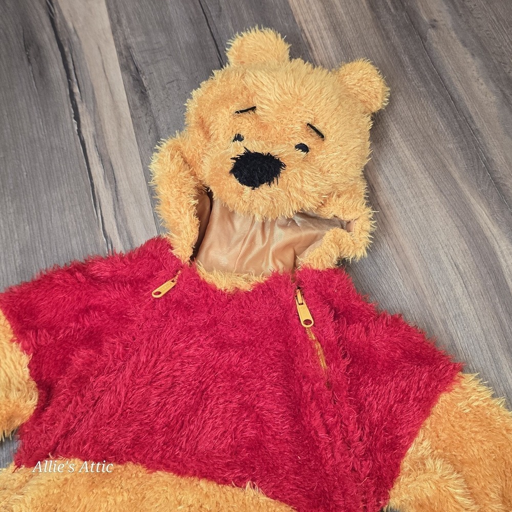 Winnie the Pooh Bear Costume Baby Halloween One Piece Warm Hood Zip 12 Mo NEW